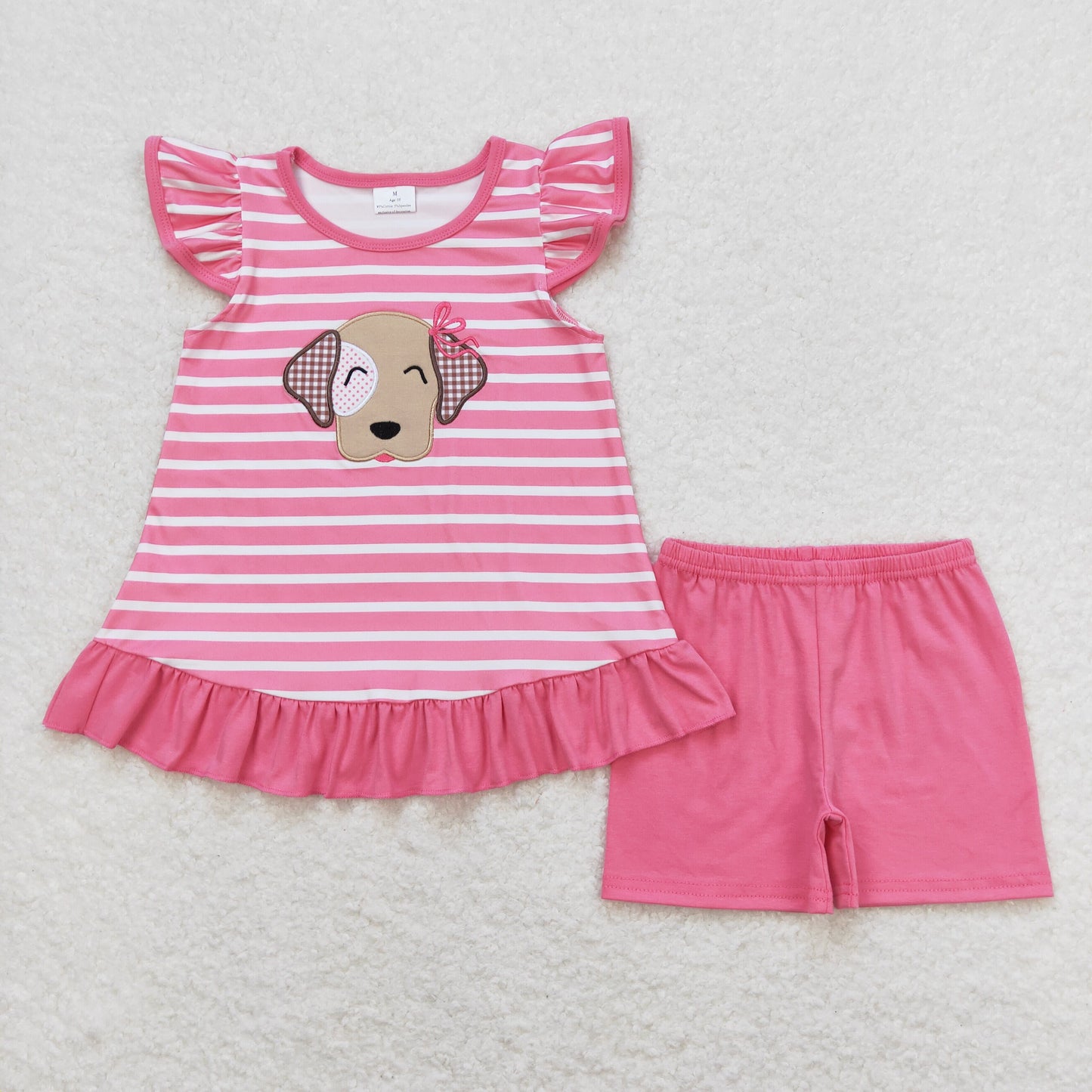 Sibling Baby Girls Stripes Bows Dog Tunic Top Ruffle Shorts Clothes Sets