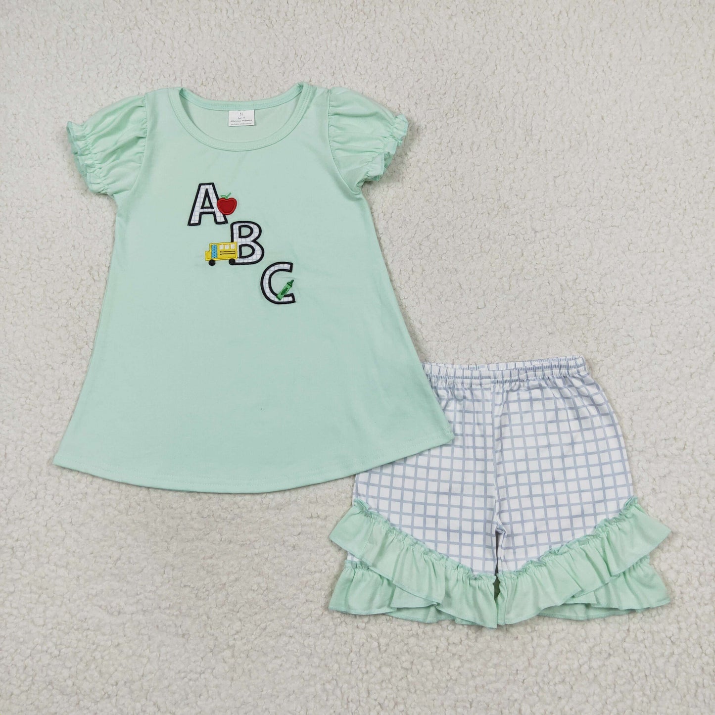 GSSO0930 baby girls ABC embroidery back to school toddler summer outfits