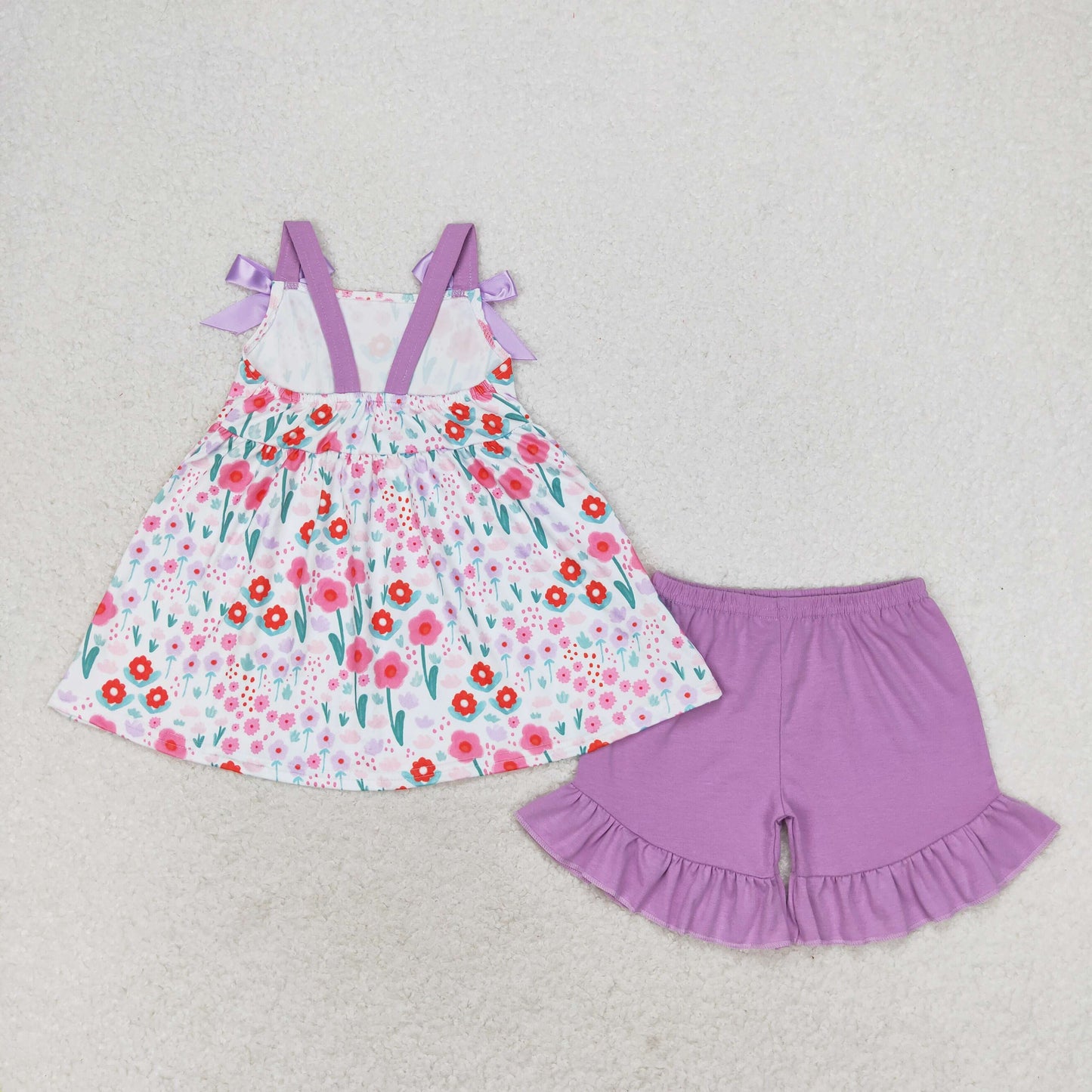 Sibling Baby Girls Pink Tulip Flowers Bows Tunic Shorts Clothes Sets Rompers
