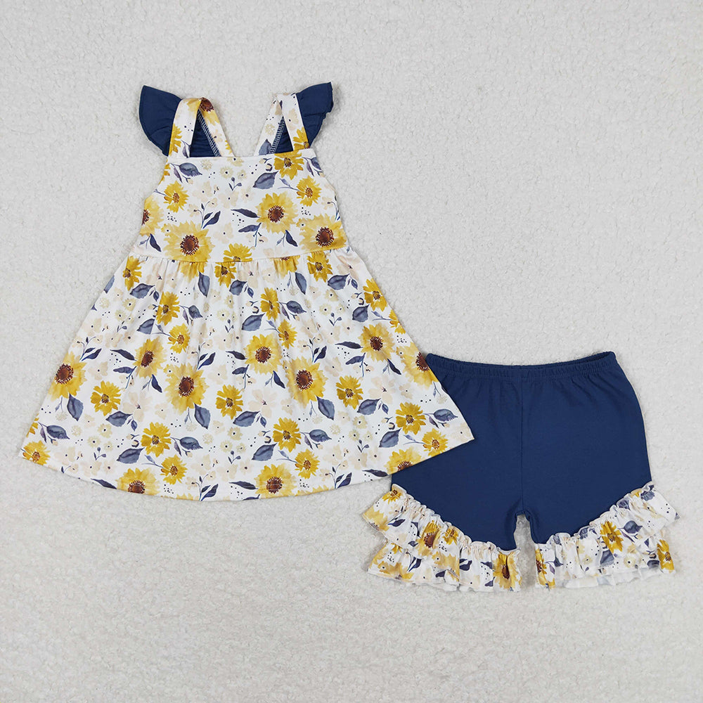 GSSO006 baby girl clothes sunflowers toddler summer outfits