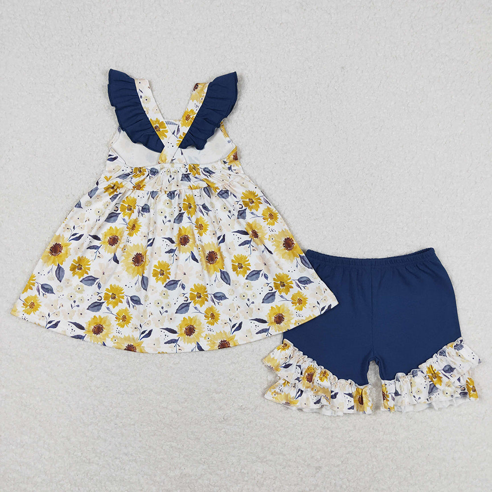 GSSO006 baby girl clothes sunflowers toddler summer outfits