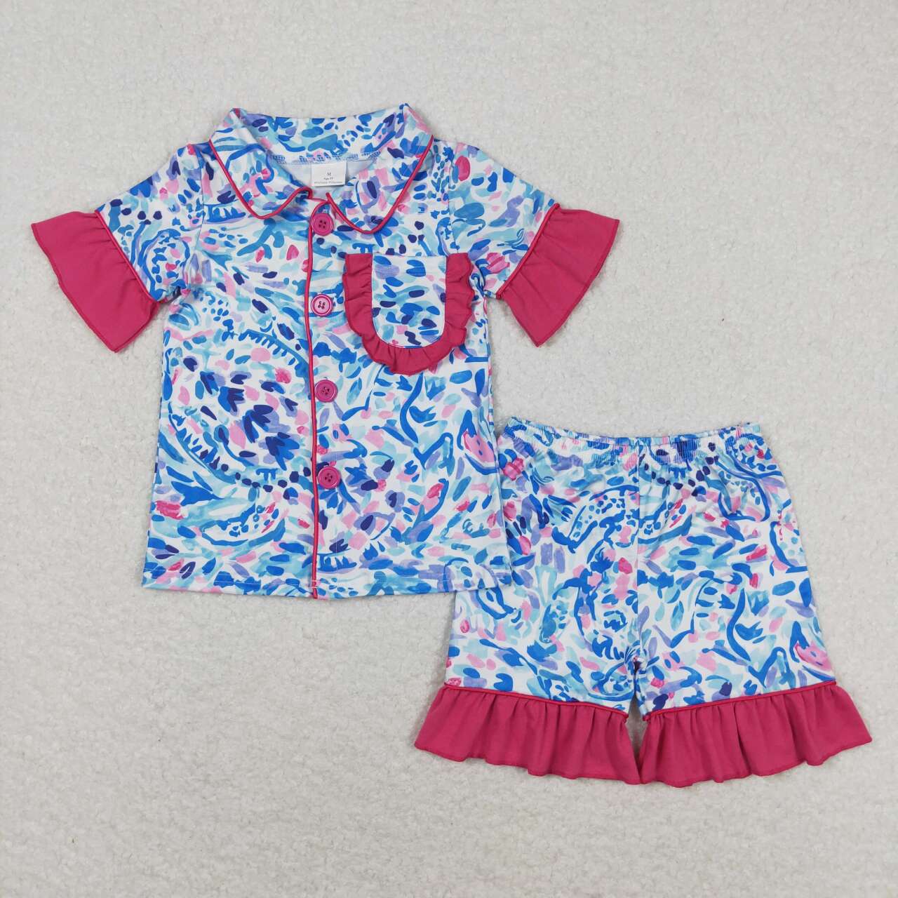 Sibling Baby Girls Water Paisley Ruffle Shirt Shorts Pajamas Clothes Sets