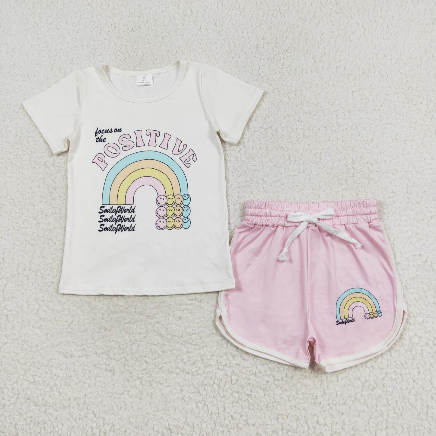Sibling Baby Girls Positive Rainbow Shirts Top Ruffle Shorts Clothes Sets