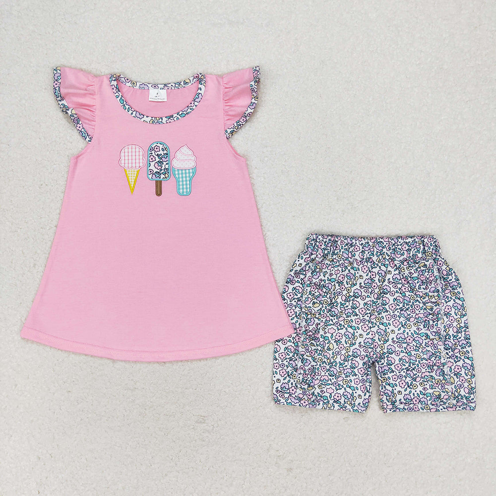 GSSO1193 baby girls pink ice cream tunic floral summer outfits