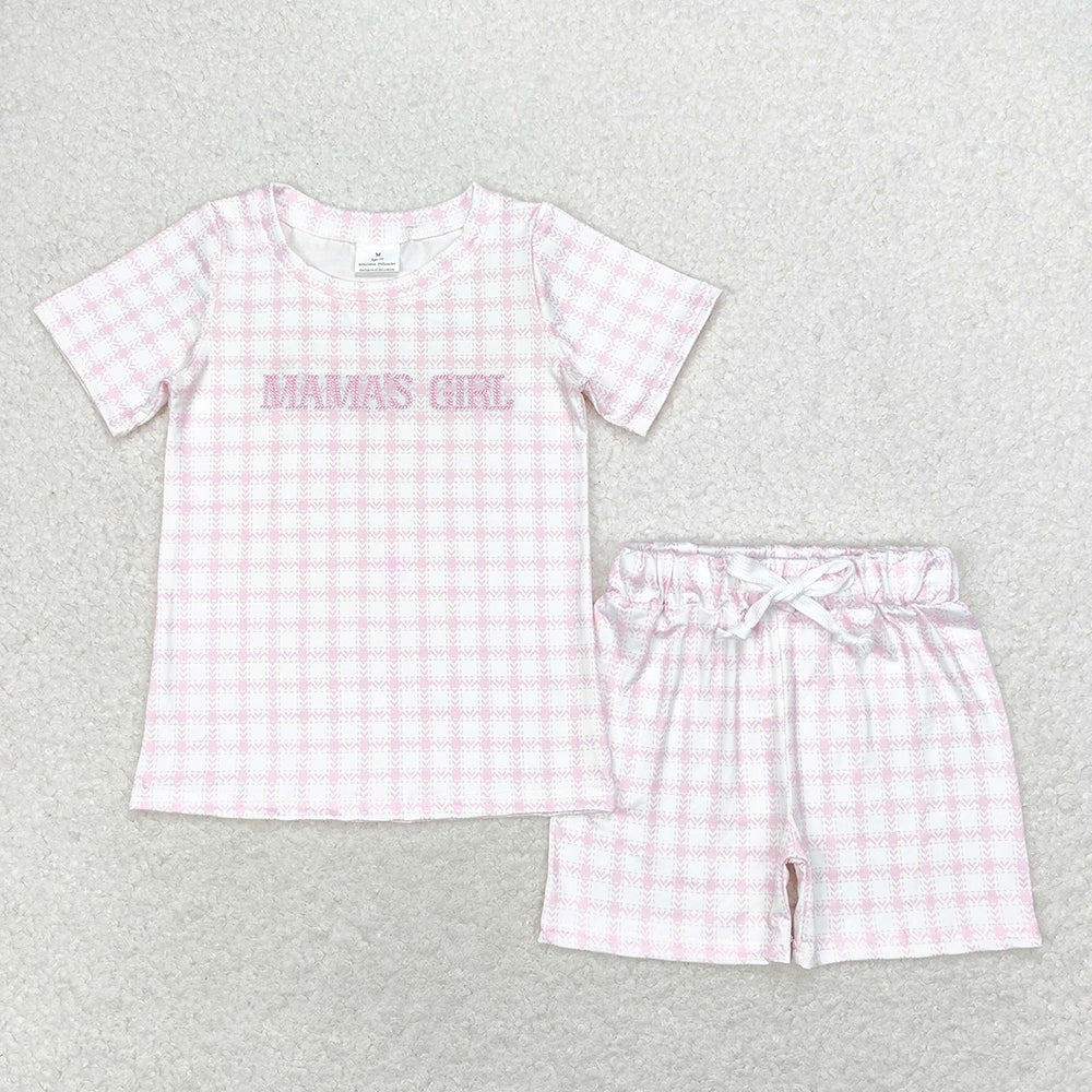 GSSO1236 baby Mama's girl pink checkered summer outfits