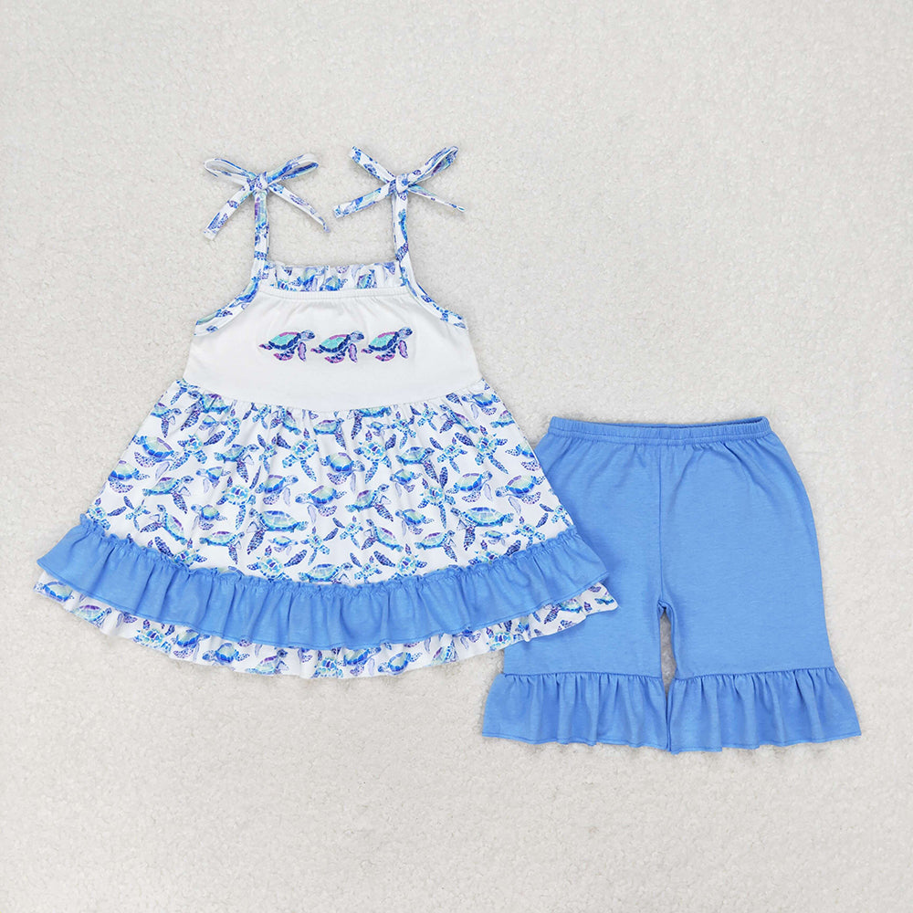 GSSO1241 baby girl clothes turtle ruffle tunic summer outfits