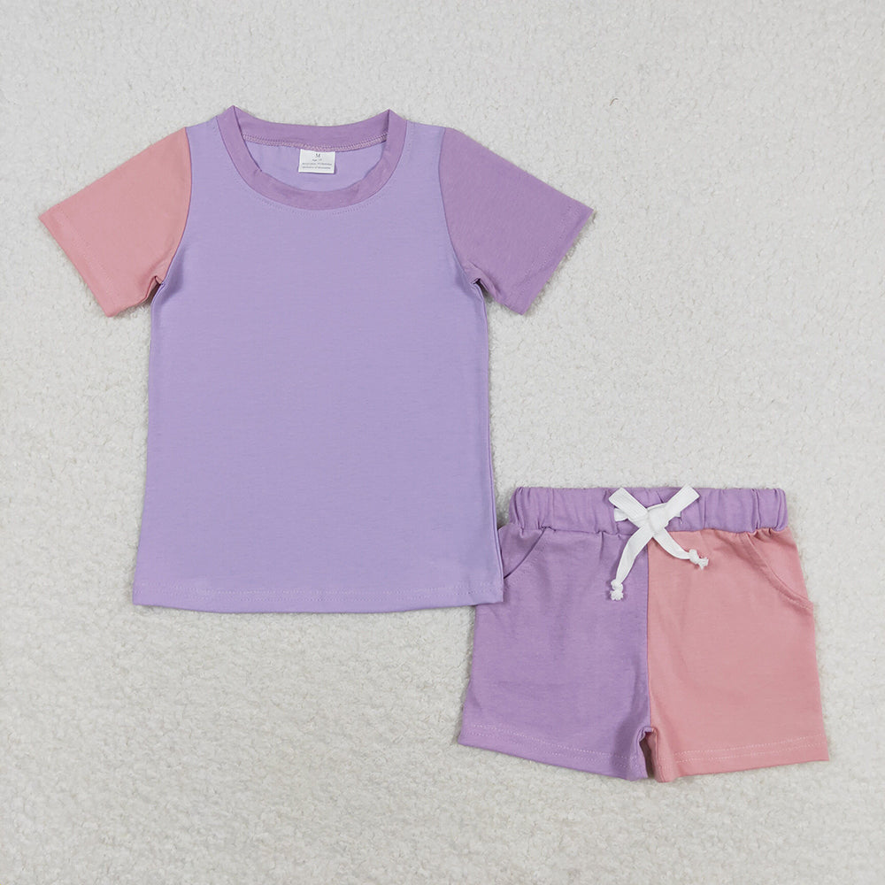 GSSO1270 baby girls cotton purple shirt shorts outfits clothes sets