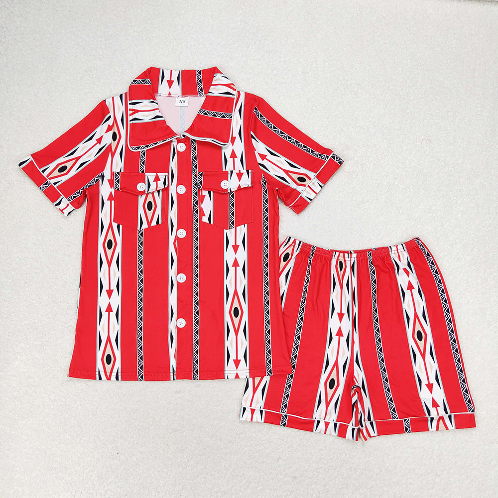 GSSO1283 adult women pajamas red western aztec summer lounge wear sets