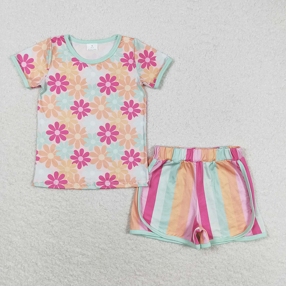 GSSO1297 baby girls orange flowers shirt stripes summer outfits