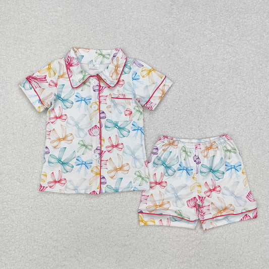 GSSO1478 baby clothes colorful bows toddler girls summer pajamas
