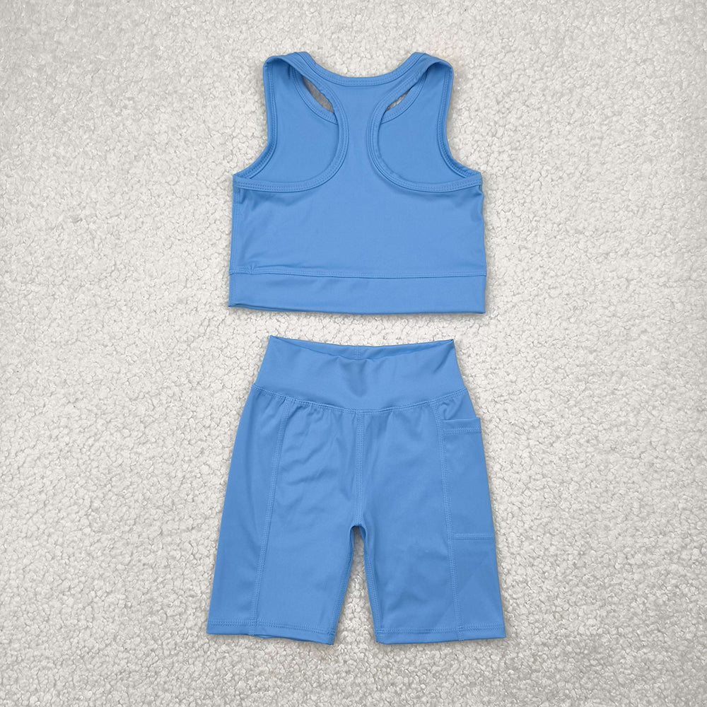 GSSO1515 Blue Vest Top Yoga Biking Shorts Boutique Outfits Sets