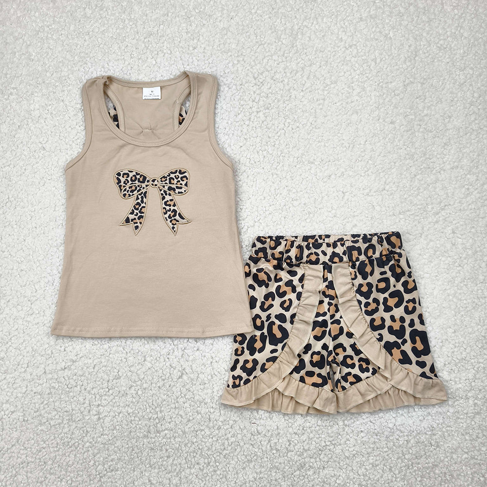 Sibling Embroidery Baby Girls Flower Bow Vest Top Ruffle Shorts Clothes Sets