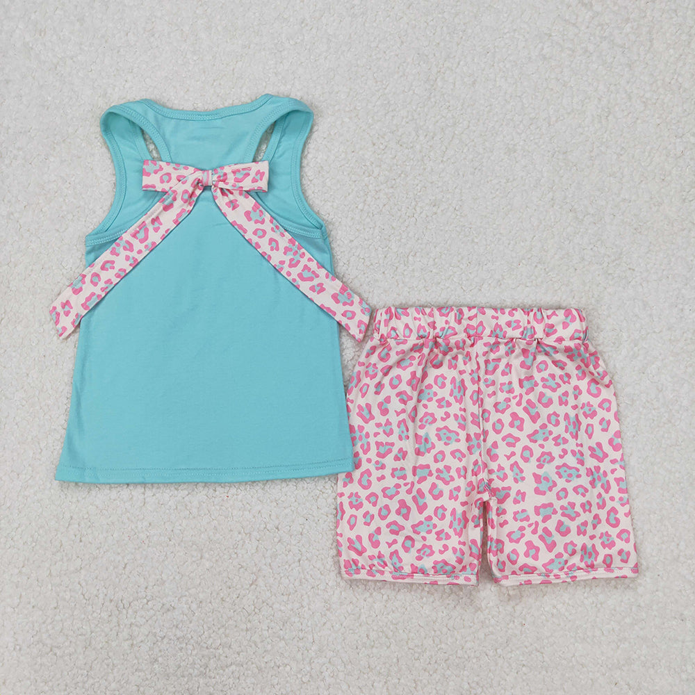 GSSO1784 baby girls blue bow leopard summer outfits
