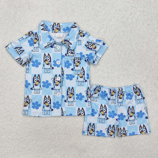GSSO1800 baby clothes cartoon dog flowers toddler girls summer pajamas