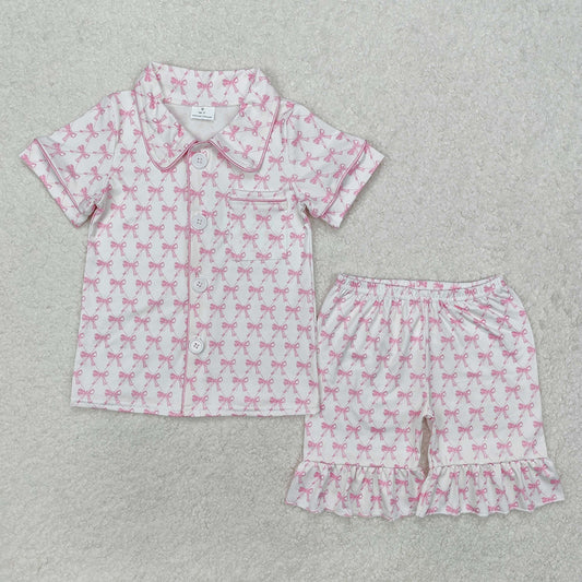 GSSO1820 baby clothes pink bows toddler girls summer pajamas