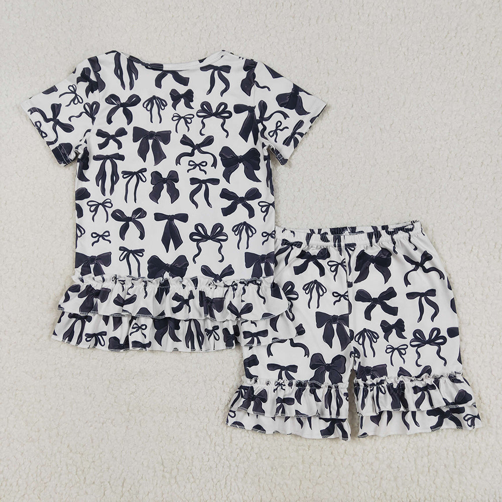 GSSO1852 Baby girls black bows shirts shorts outfits