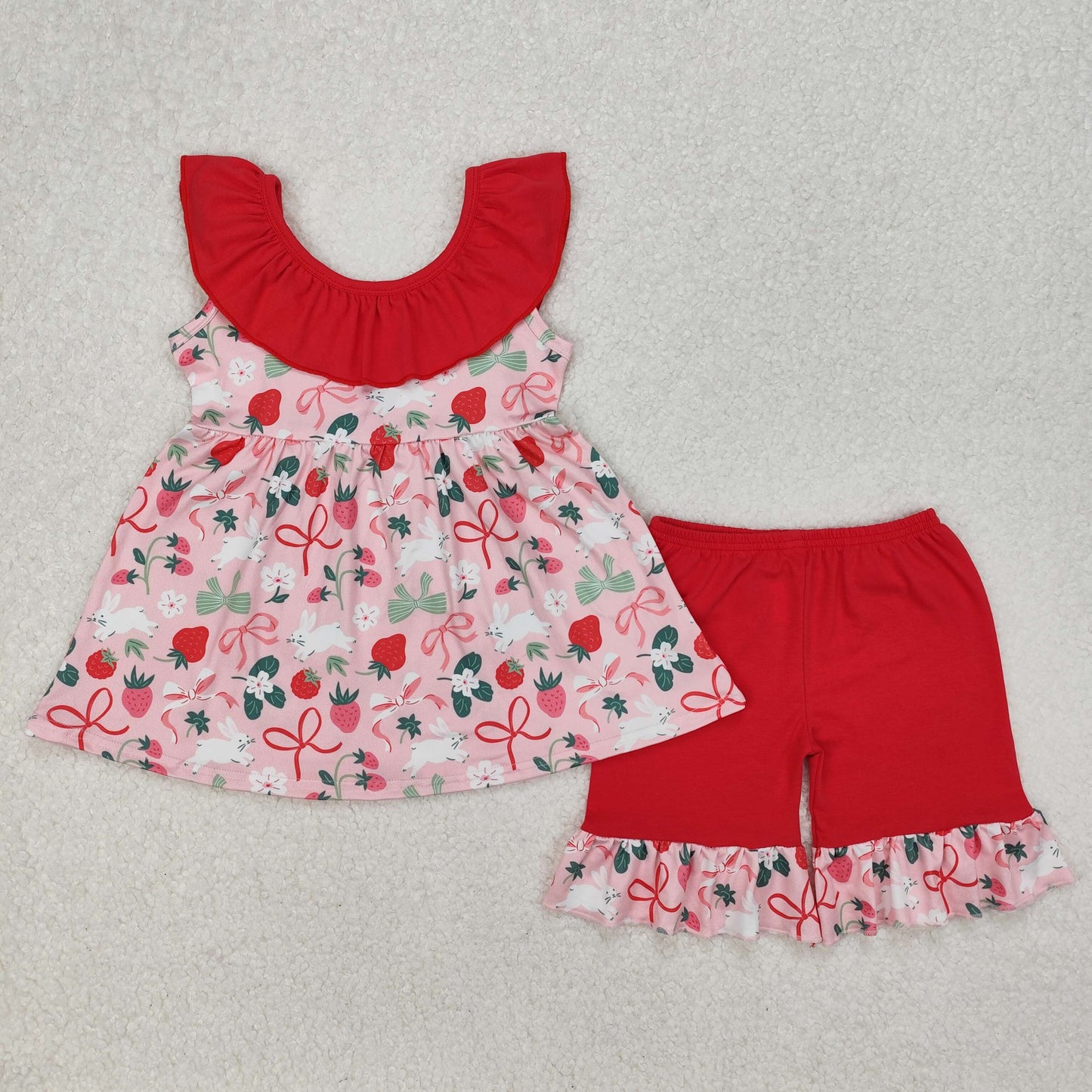 Sibling Baby Girls Sleeveless Floral Print Bow Tunic Ruffle Shorts Clothes Sets