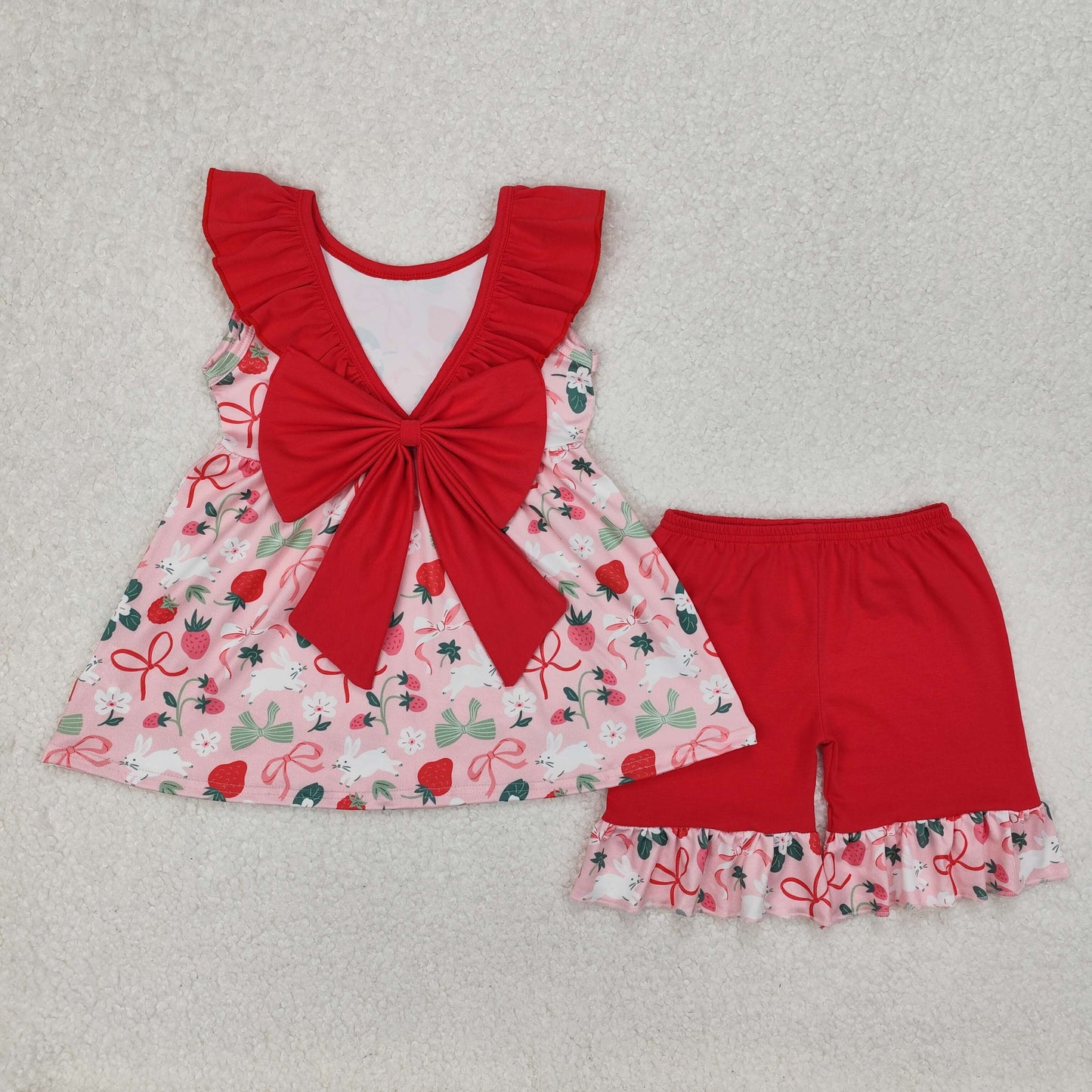 Sibling Baby Girls Sleeveless Floral Print Bow Tunic Ruffle Shorts Clothes Sets