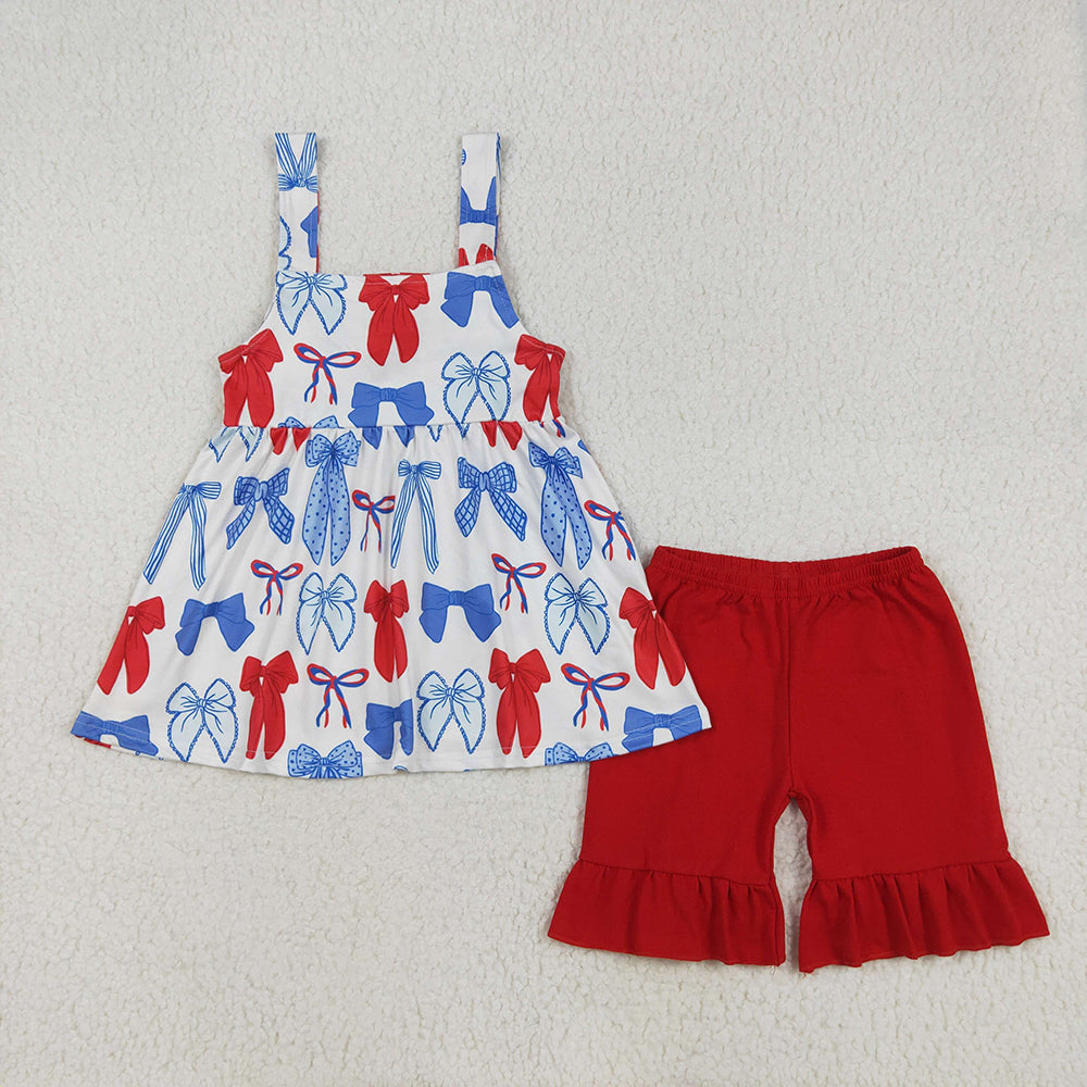GSSO1952 baby Girls 4th of july bows tunic shorts summer outfits sets