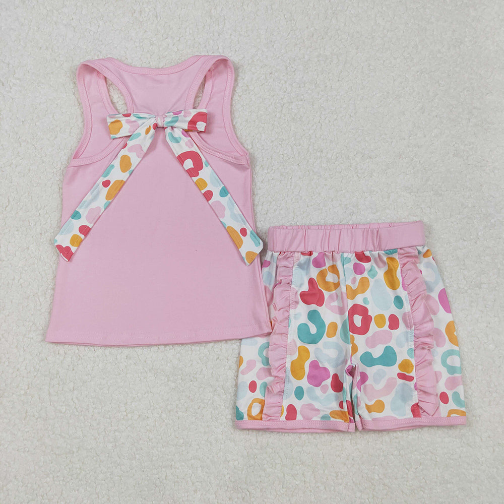 GSSO1981 baby girls pink bow leopard summer outfits