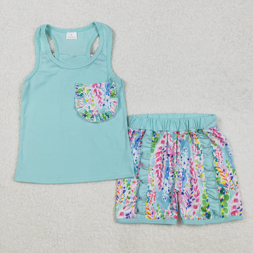 8 Colors Sibling Baby Girls Bow Vest Shirt Ruffle Shorts Outfits