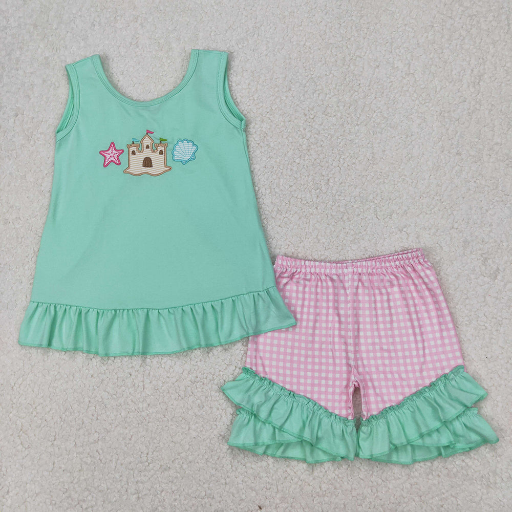 Sibling Embroidery Baby Girls Castle Star Summer Outfits Sets