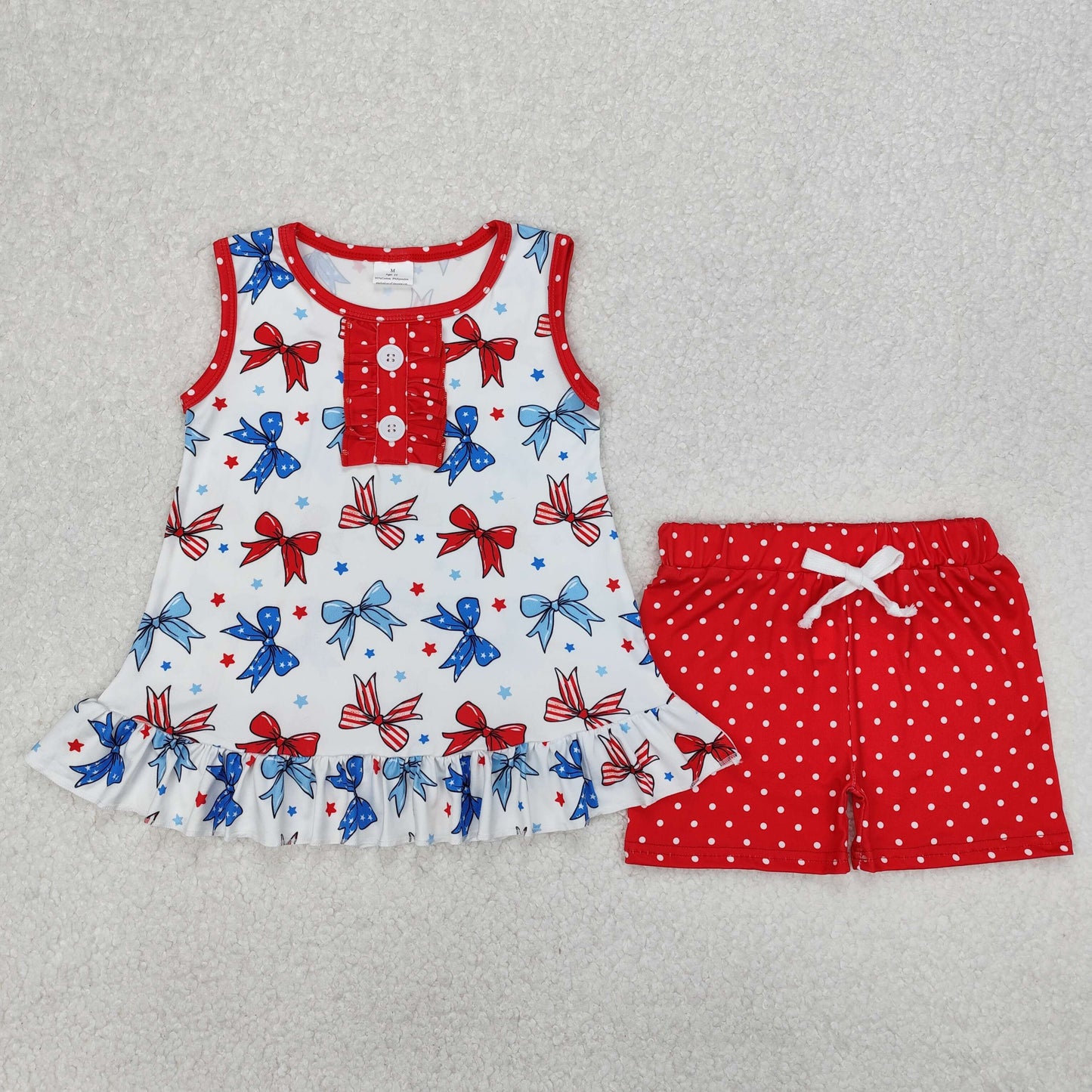Sibling Baby Girls 4th Of July Bows Tunic Shorts Sets