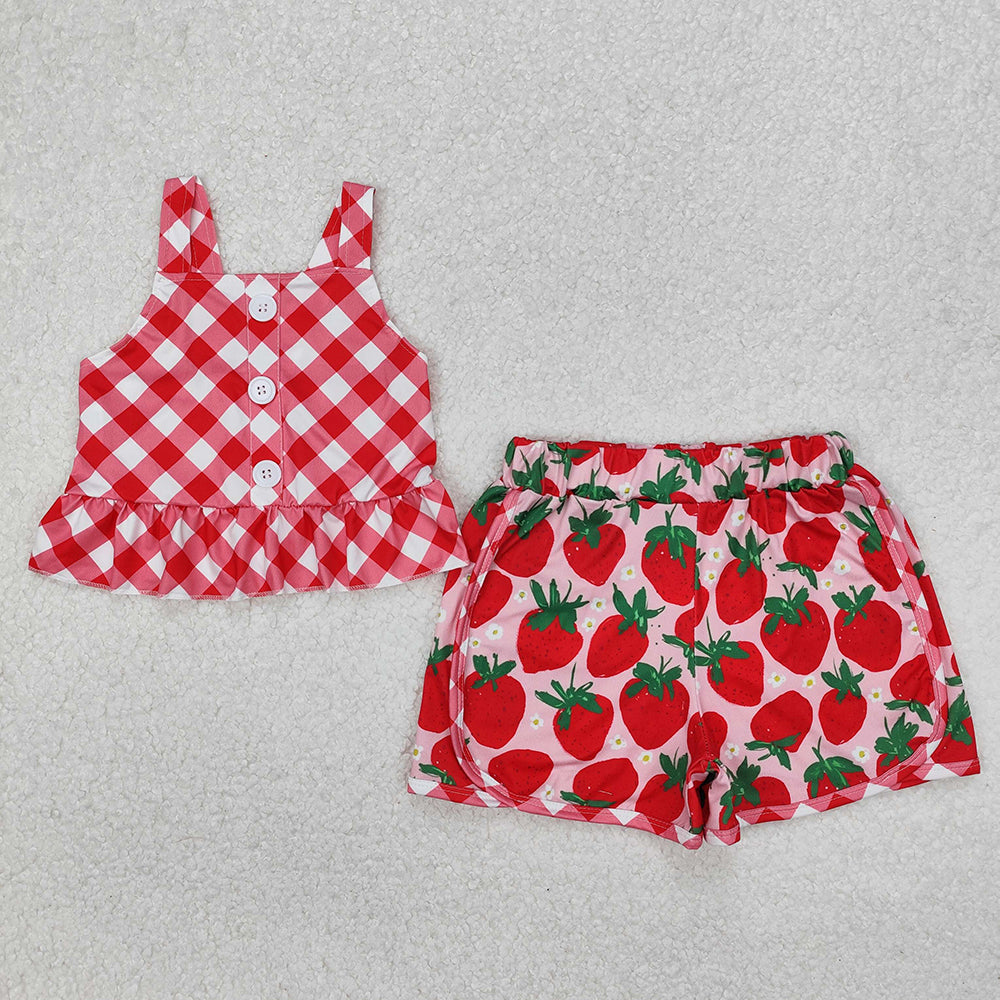GSSO2037 Red Top Strawberry Shorts Boutique Outfits Sports Sets