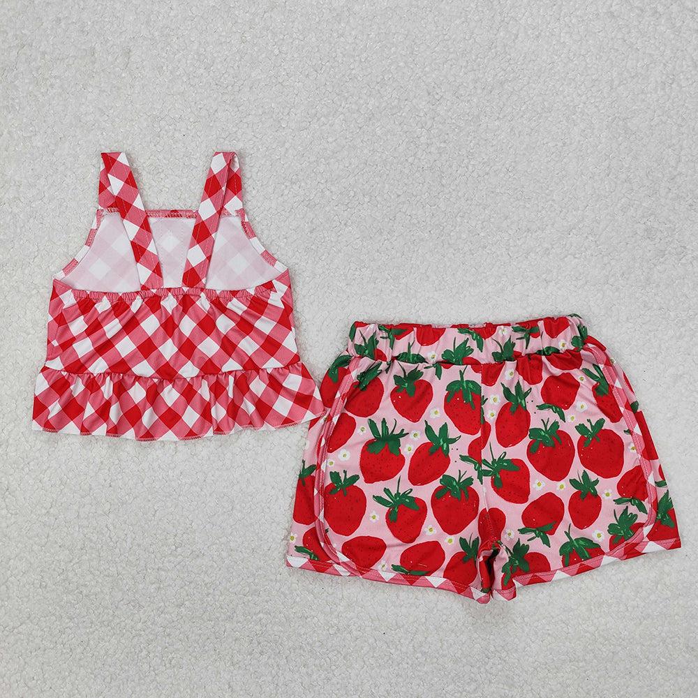 GSSO2037 Red Top Strawberry Shorts Boutique Outfits Sports Sets