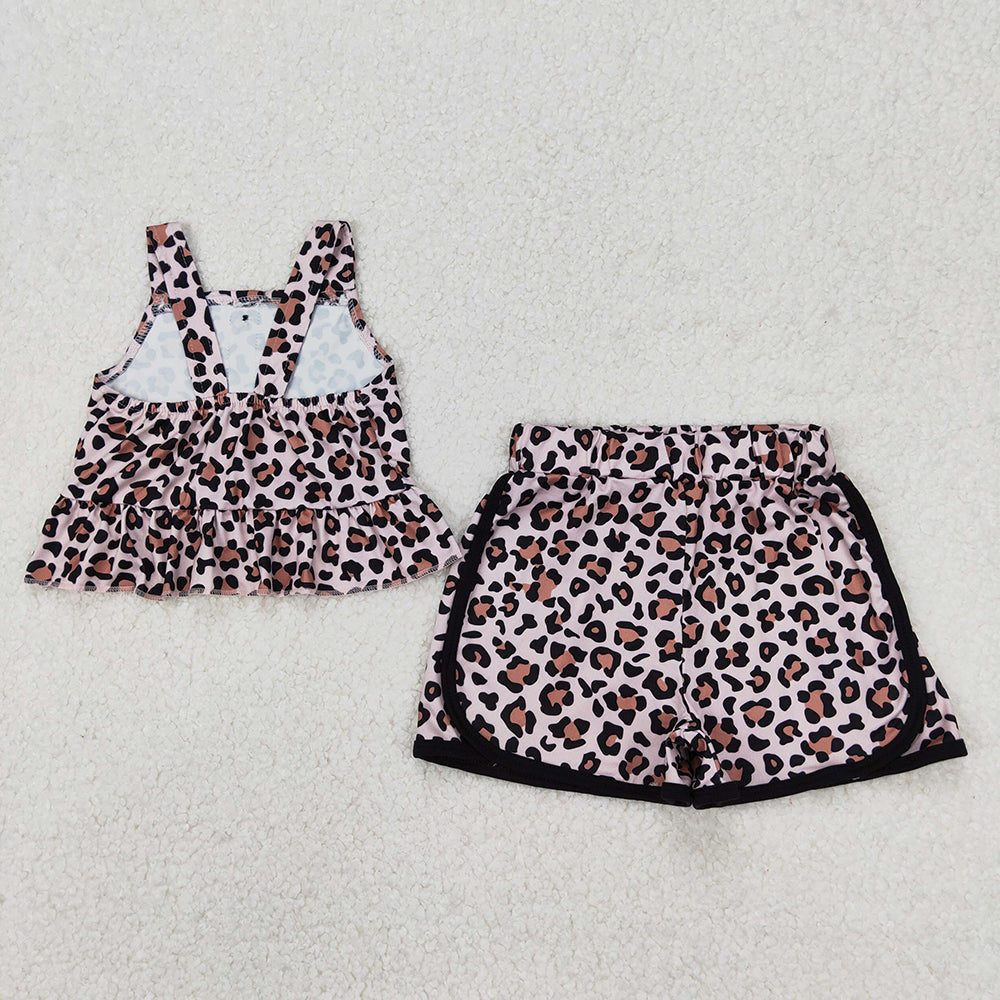 GSSO2053 Black Top Leopard Shorts Boutique Outfits Sports Sets