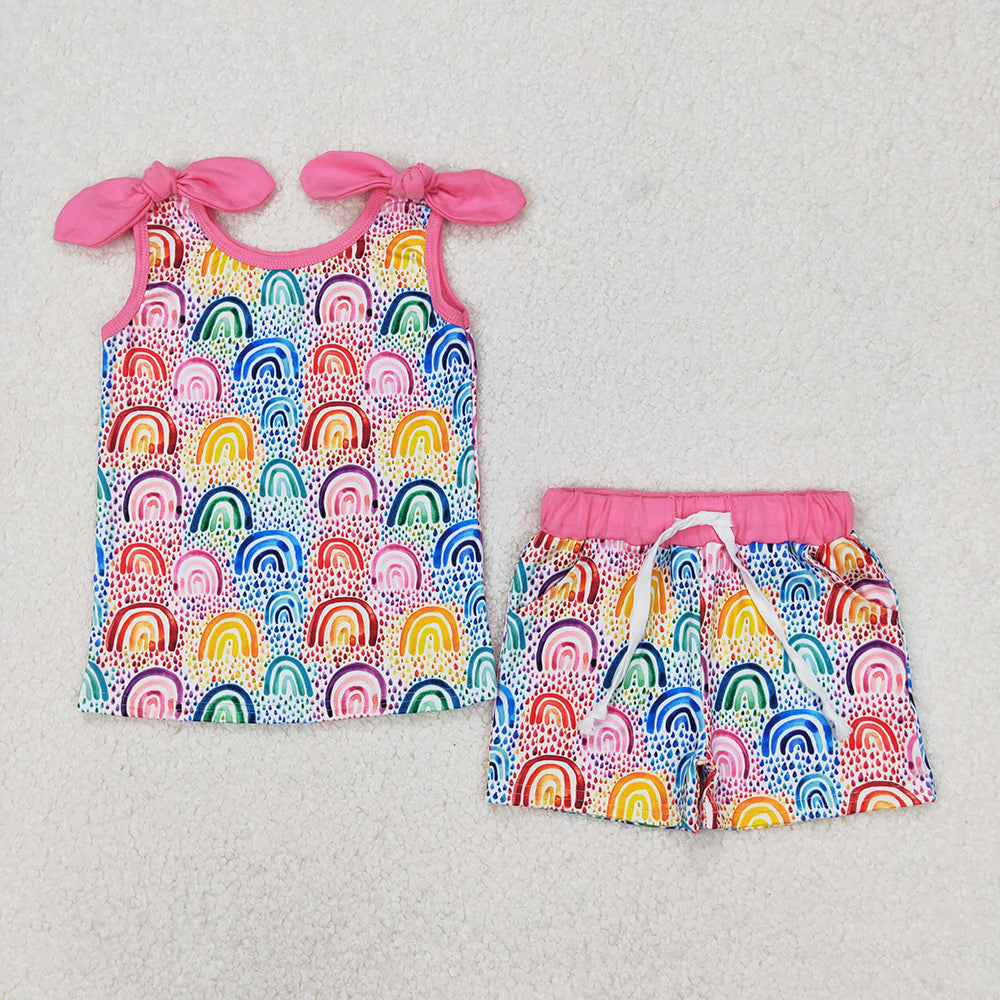 8 Colors Sibling Baby Girls Summer Bows Top Shorts Outfits