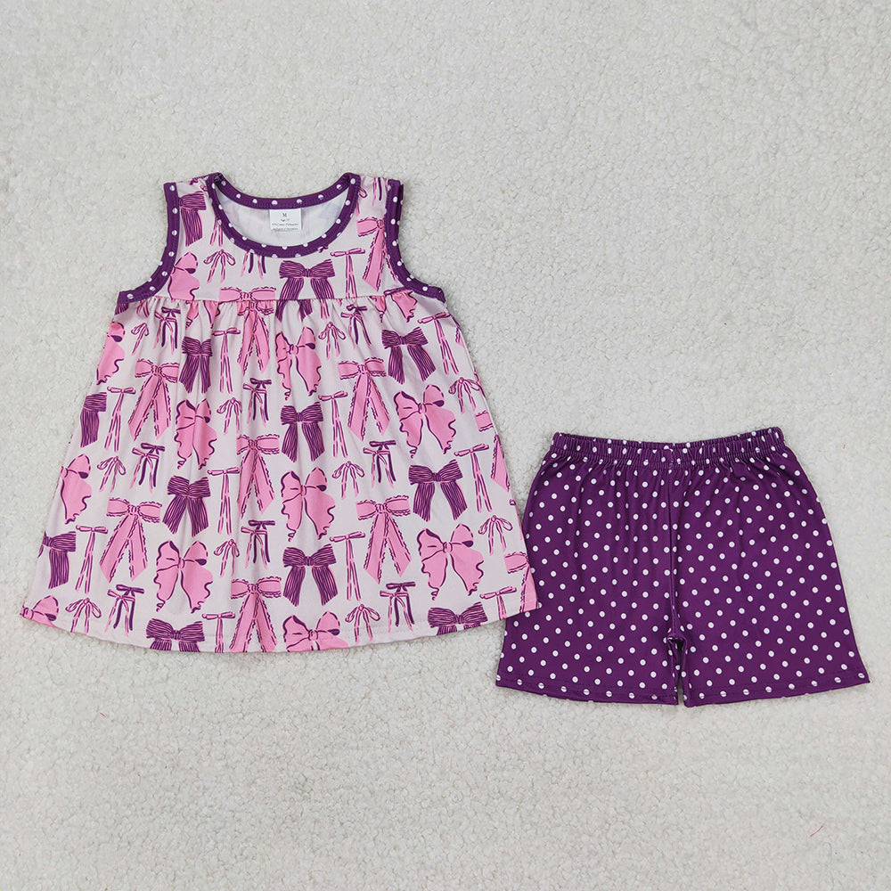 Sibling Baby Girls Purple Bows Summer outfits Clothing Sets