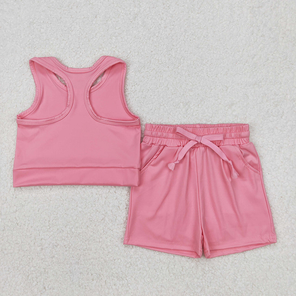 GSSO2130 Baby girls pink top yoga shorts outfits sets