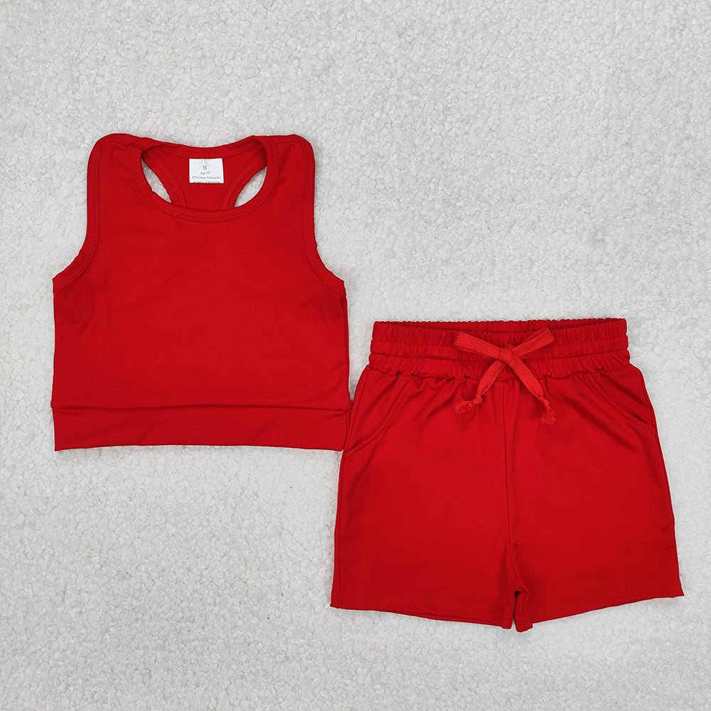 GSSO2131 Baby girls red top yoga shorts outfits sets