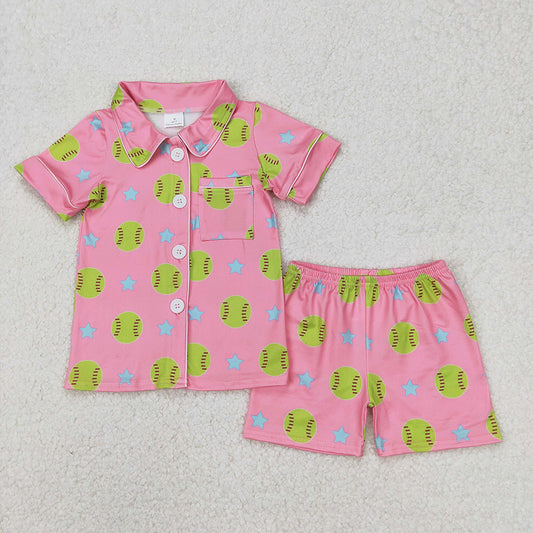 GSSO2203 Girls Buttons Softball Fashion Wear Cows Pajamas