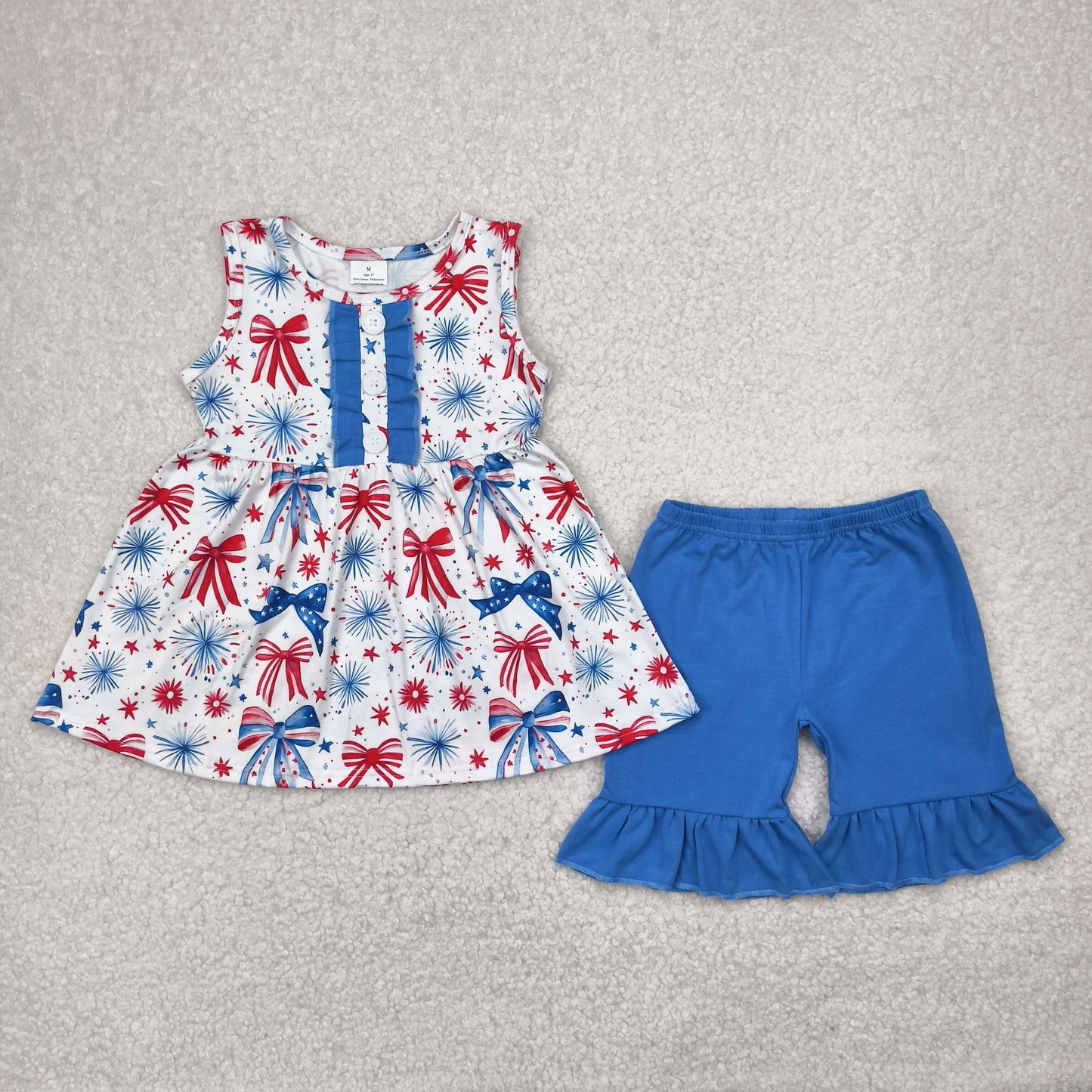 Sibling Baby Girls 4th Of July Bows Tunic Shorts Sets