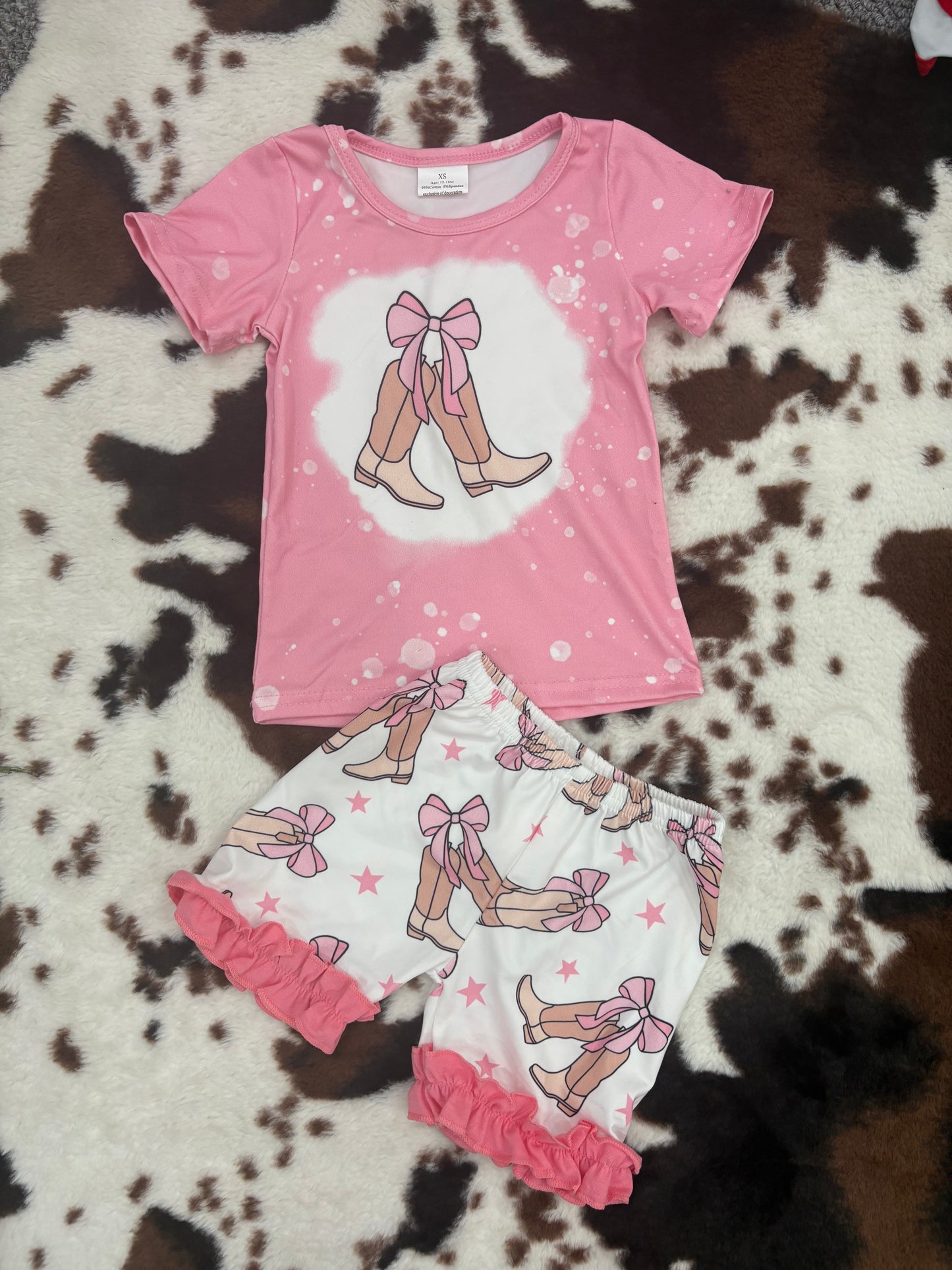 GSSO2354 baby girl clothes pink boots bow shirt summer outfits