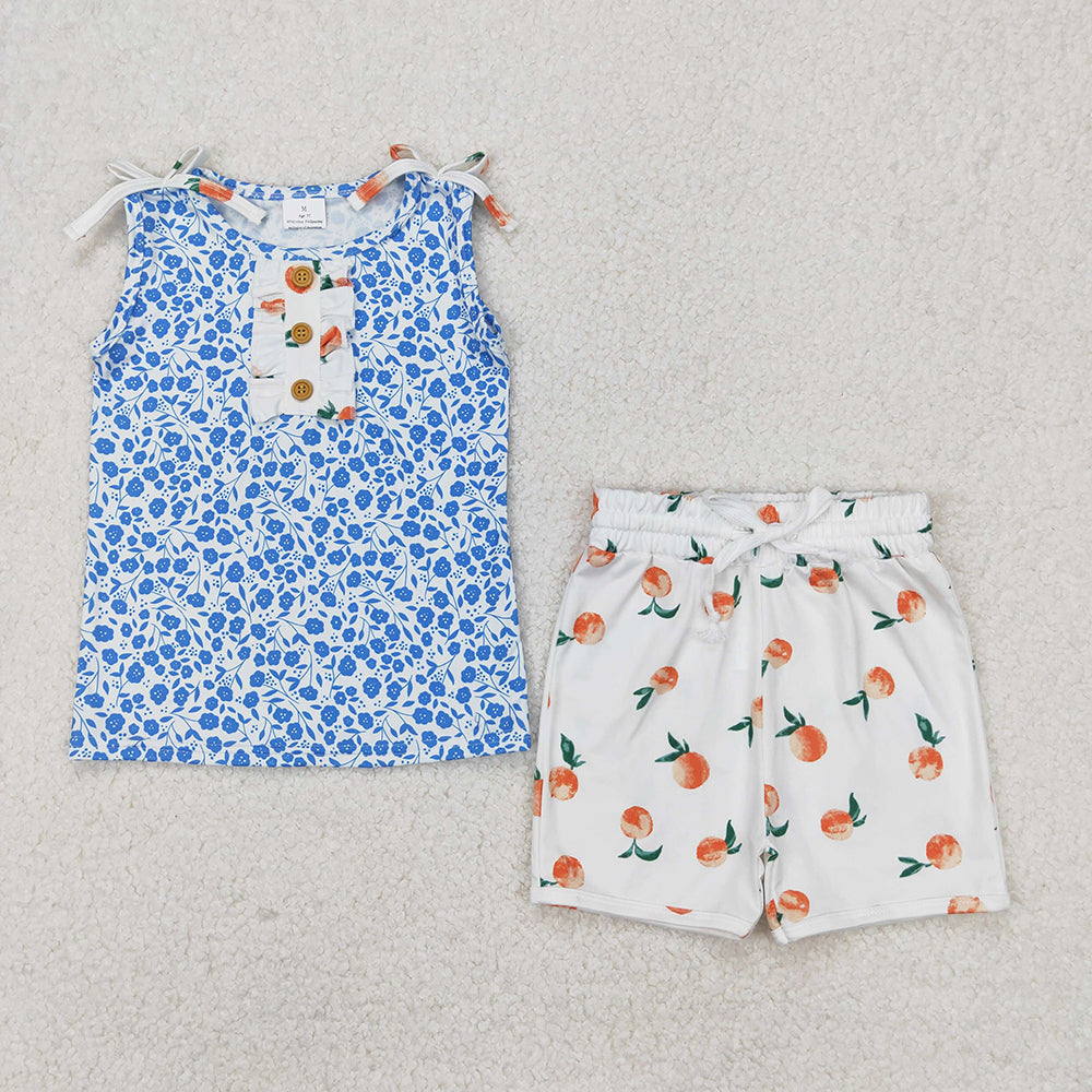 Sibling 4 colors Baby Girls Sleeveless Floral Button Top Shorts Set