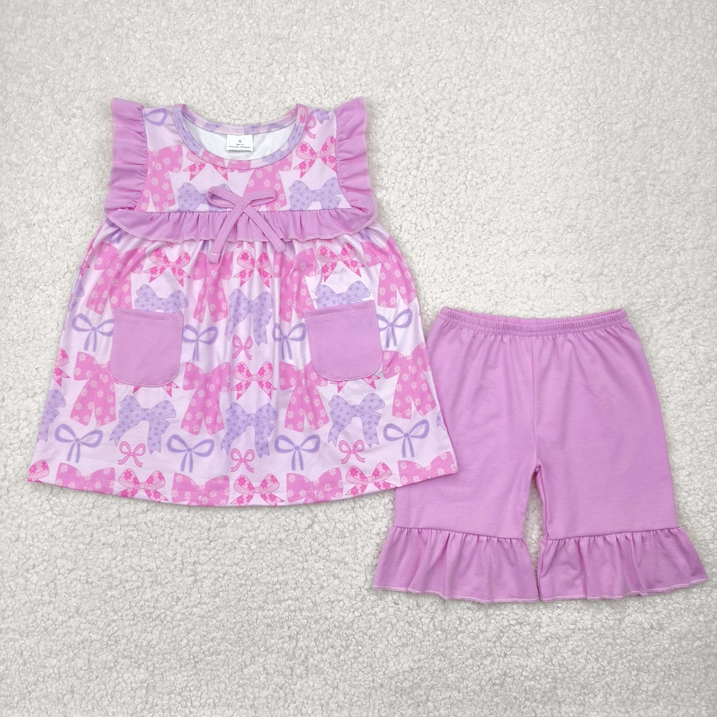 Sibling Baby Girls Sleeveless Floral Bows Pockets Tunic Ruffle Shorts Set