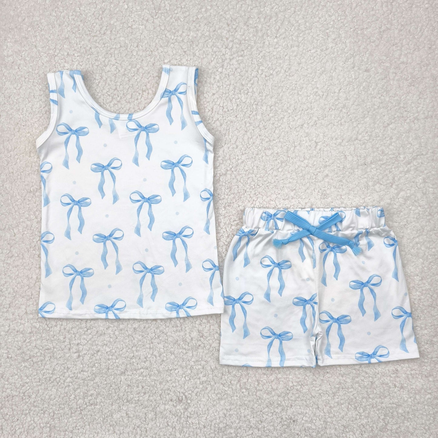 Sibling Baby Girls Sleeveless Bows Dogs Flowers Top Short With Belt Sets