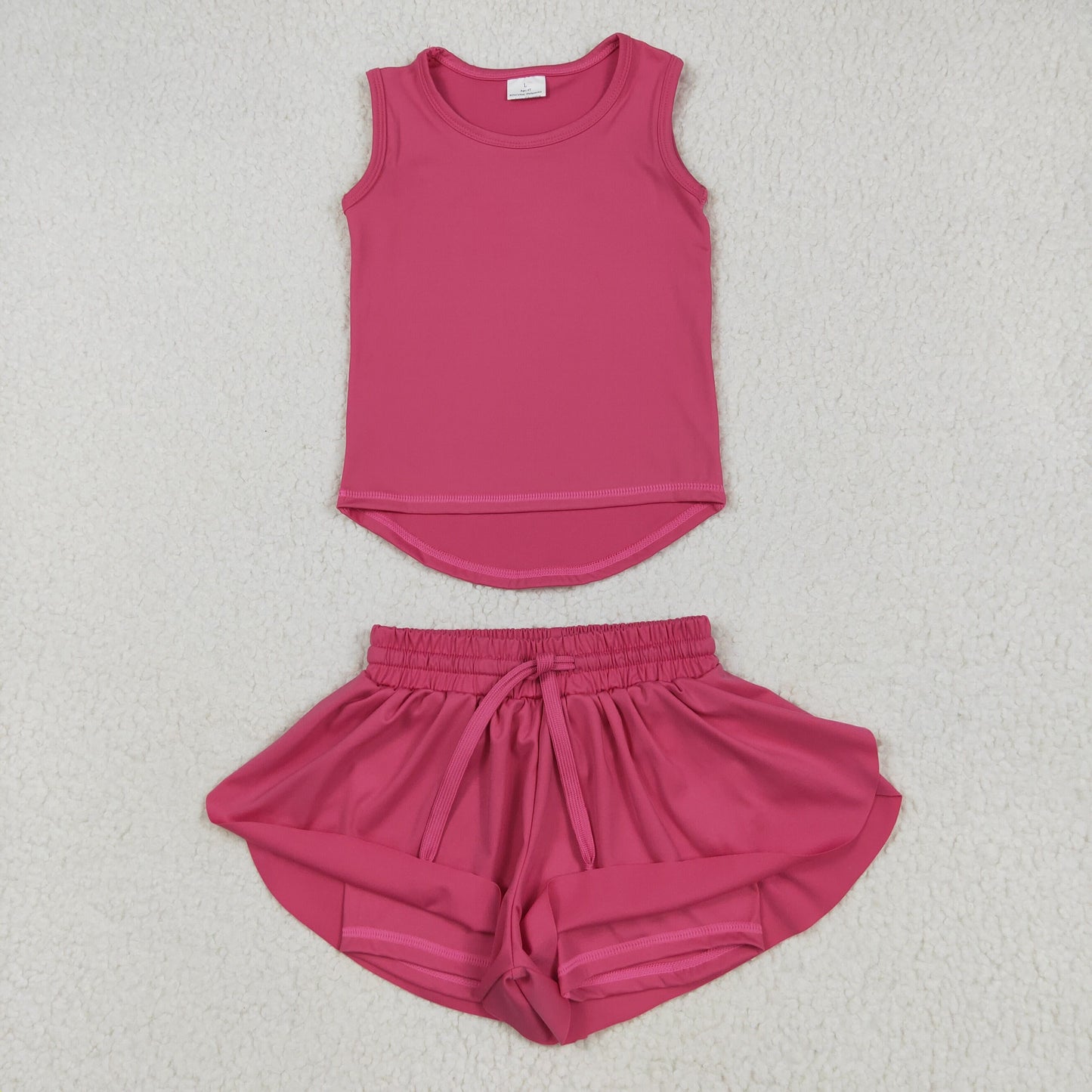 GSSO2500 Baby Girls Hot Pink Sleeveless Vests Top Ruffle Shorts Yoga Active Clothes Sets