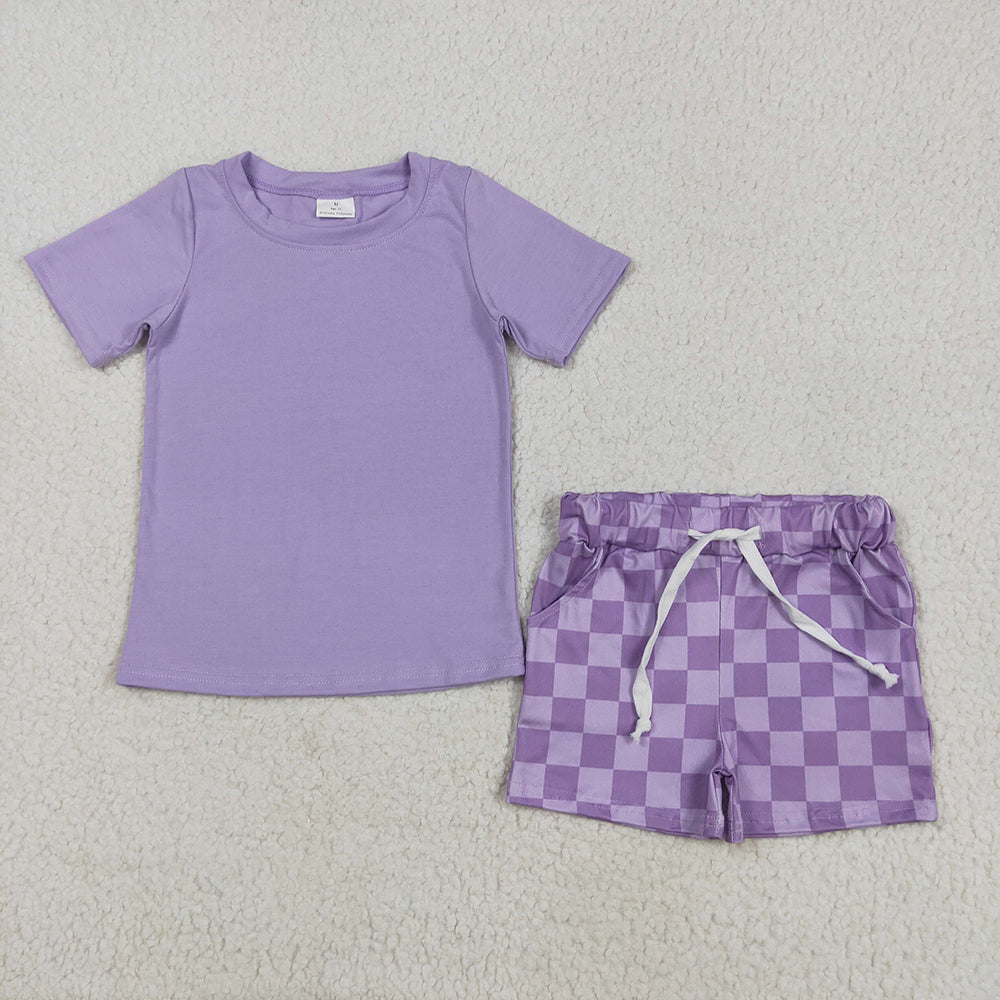 GSSO2524 baby boy clothes purple top checkered shorts summer outfits
