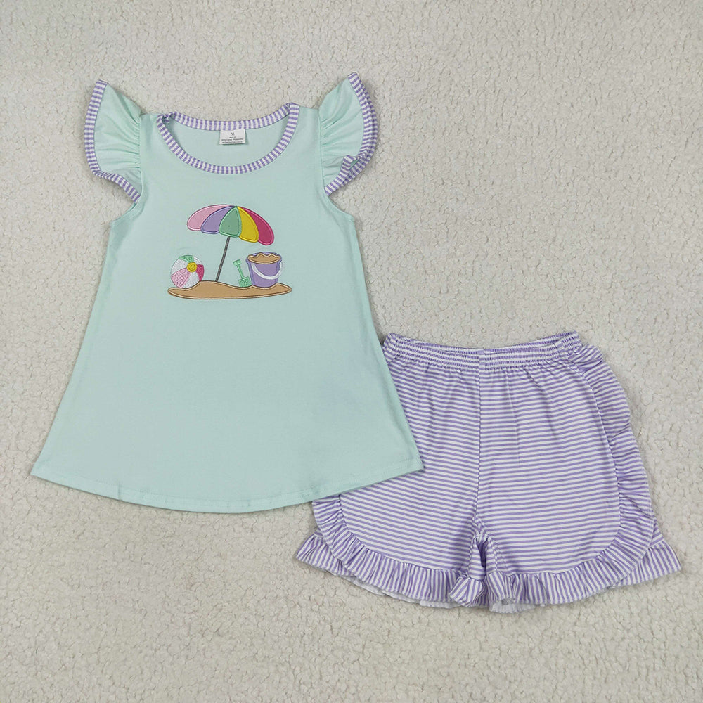 GSSO2553 baby girls clothes embroidery sandy beach wear summer outfits