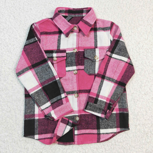 Girls Hot Pink Plaid T-shirts  GT0104