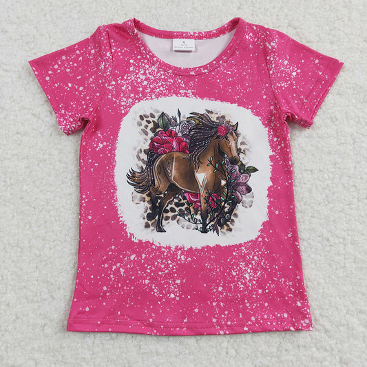 Toddler Cowgirls Horse Flowers Short Sleeve Tee Western Shirts