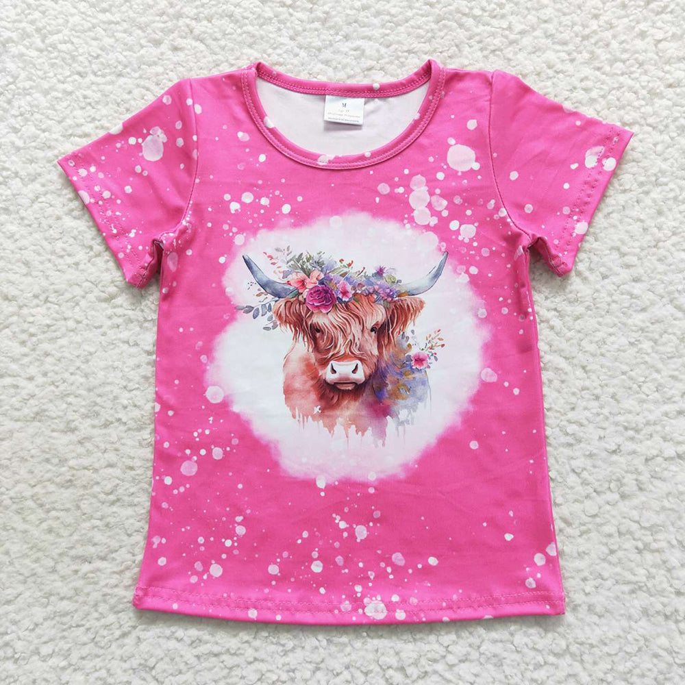 Toddler Cowgirls Highland Cow Flowers Short Sleeve Tee Western Shirts