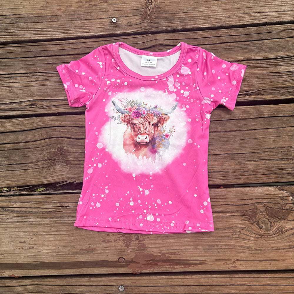 Toddler Cowgirls Highland Cow Flowers Short Sleeve Tee Western Shirts