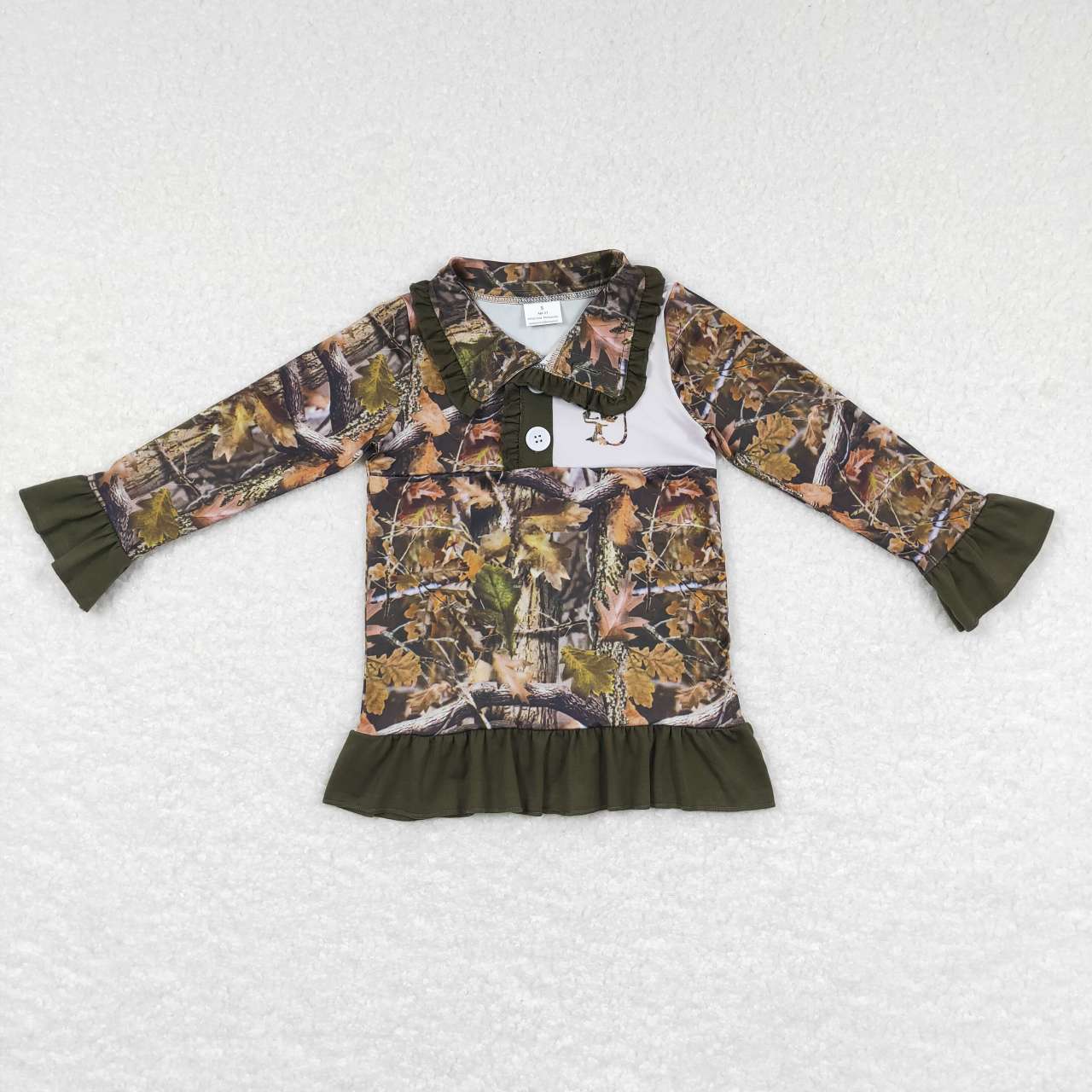 GT0311 girls green deer print polo shirt