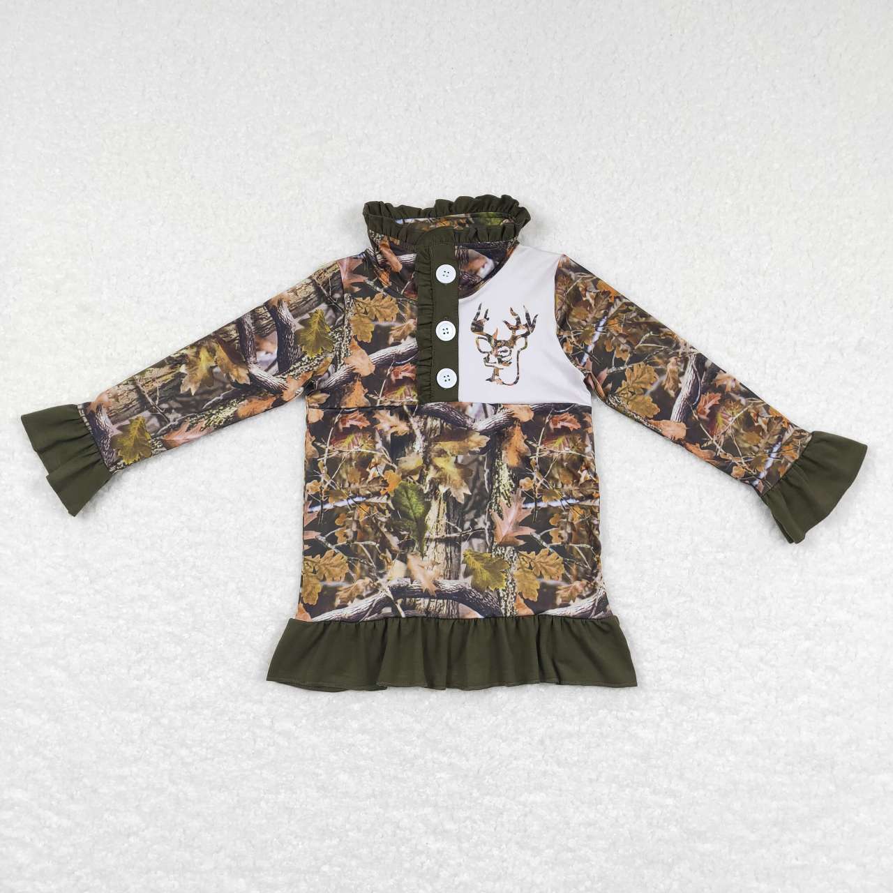 GT0311 girls green deer print polo shirt