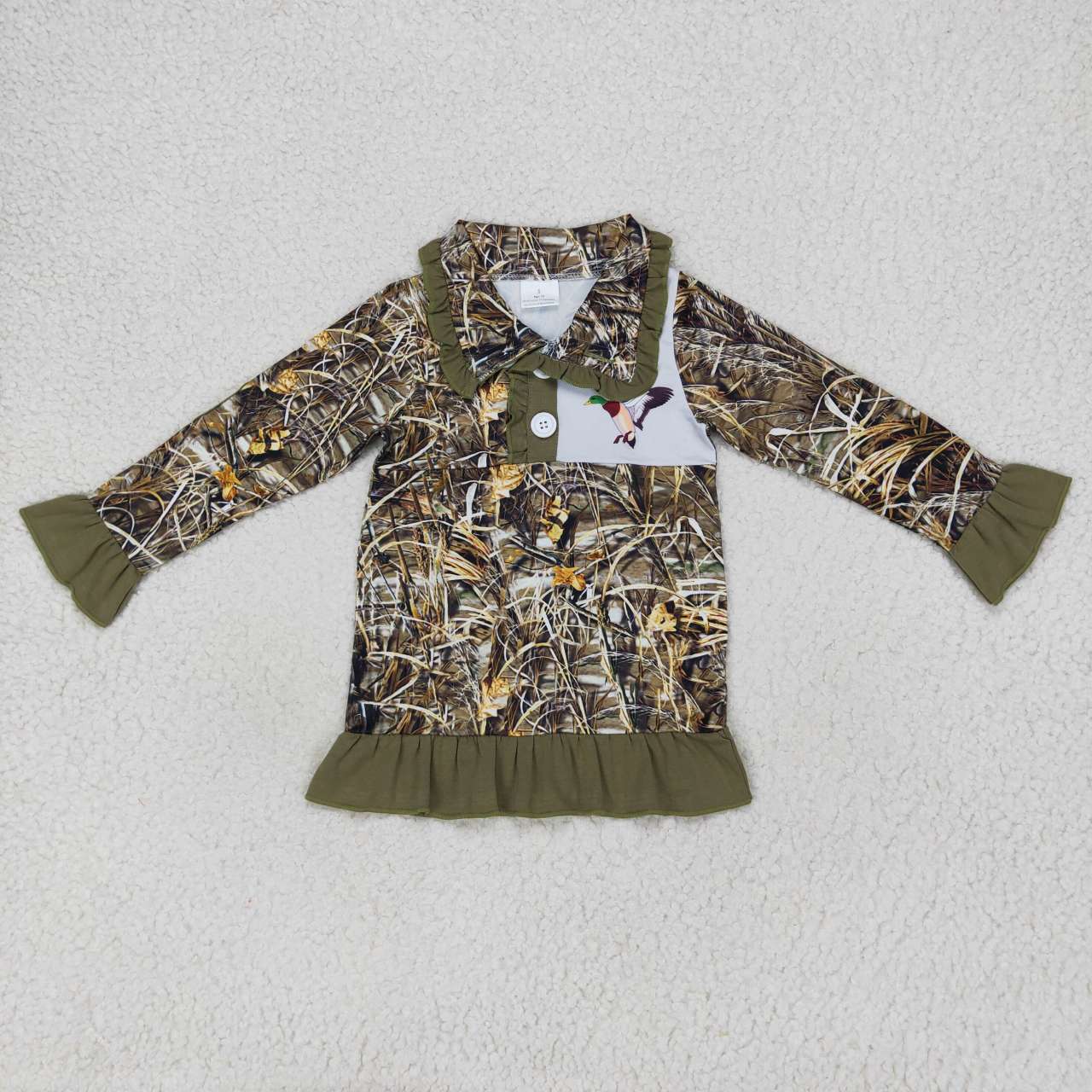 GT0312 girls green duck print polo shirt